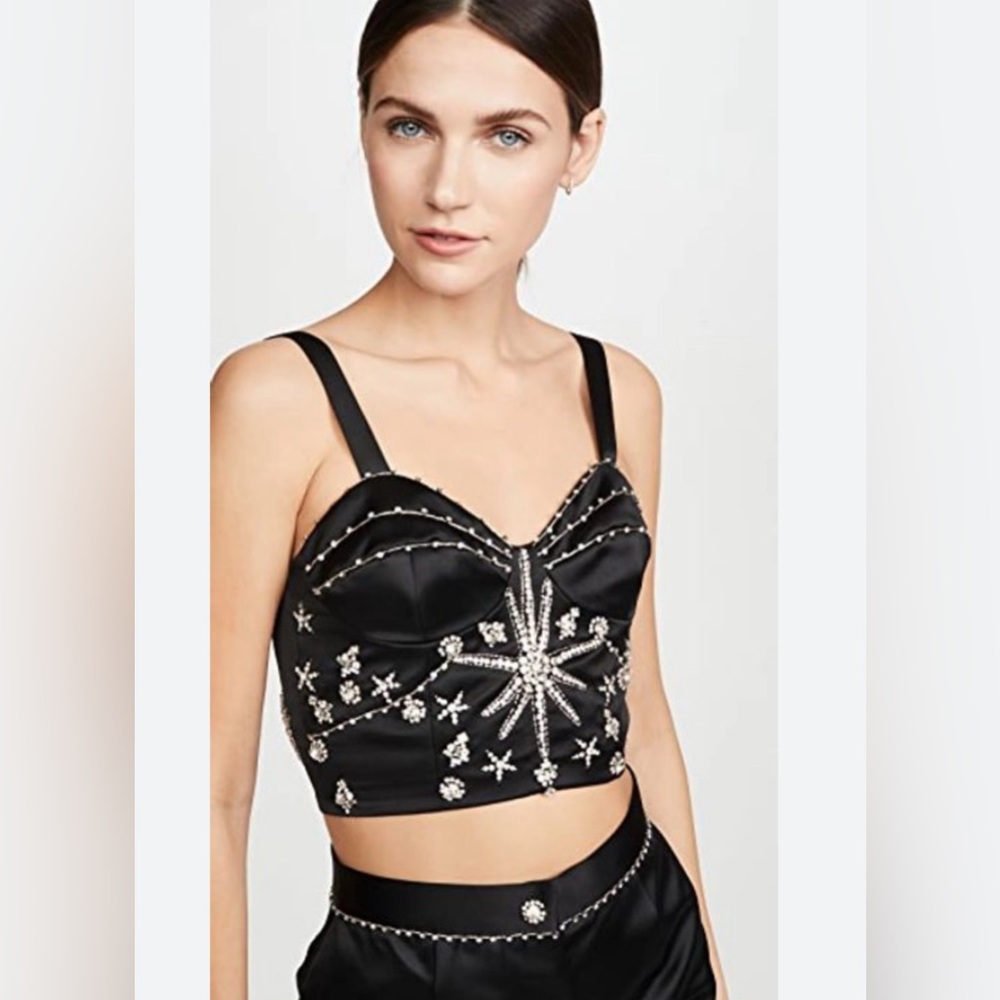 ❤️ NEW Fleur Du Mal Crystal-embellished Duchesse-satin Bustier Top In Black